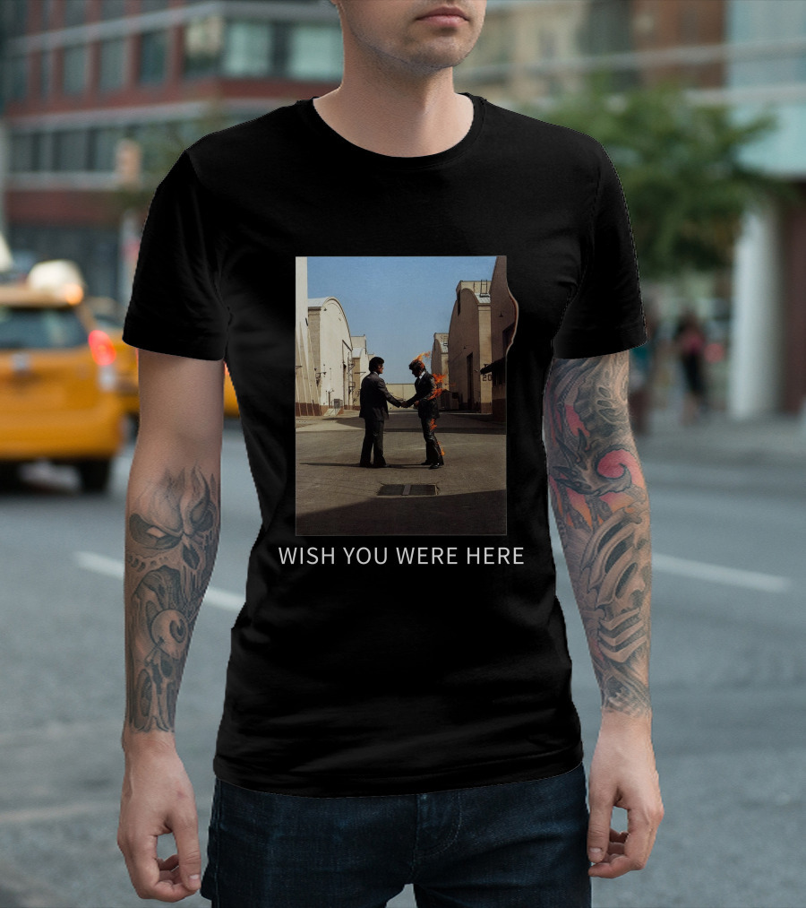 Wish You Were Here Album Cover Iconic Handshake Flame Scene T-Shirt