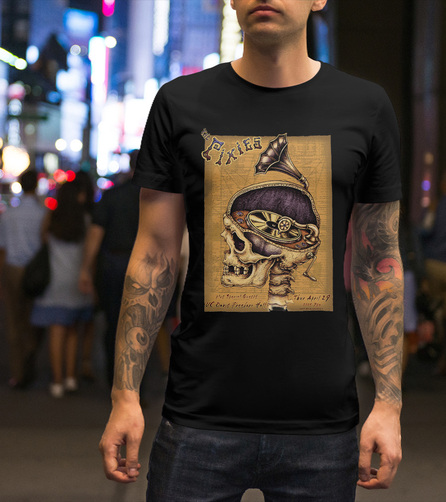 The Pixies Uc Davis Freeborn Hall April 29 Concert Poster Skeleton Phonograph T-Shirt