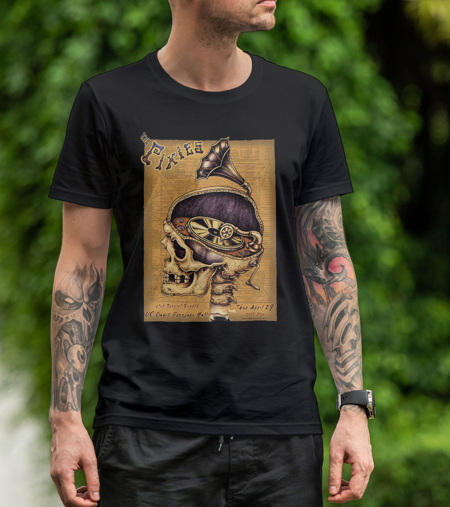 The Pixies Uc Davis Freeborn Hall April 29 Concert Poster Skeleton Phonograph T-Shirt