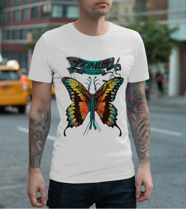 Primus With Dinosaur Jr Butterfly Artwork T-Shirt