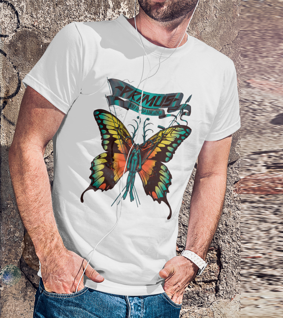 Primus With Dinosaur Jr Butterfly Artwork T-Shirt