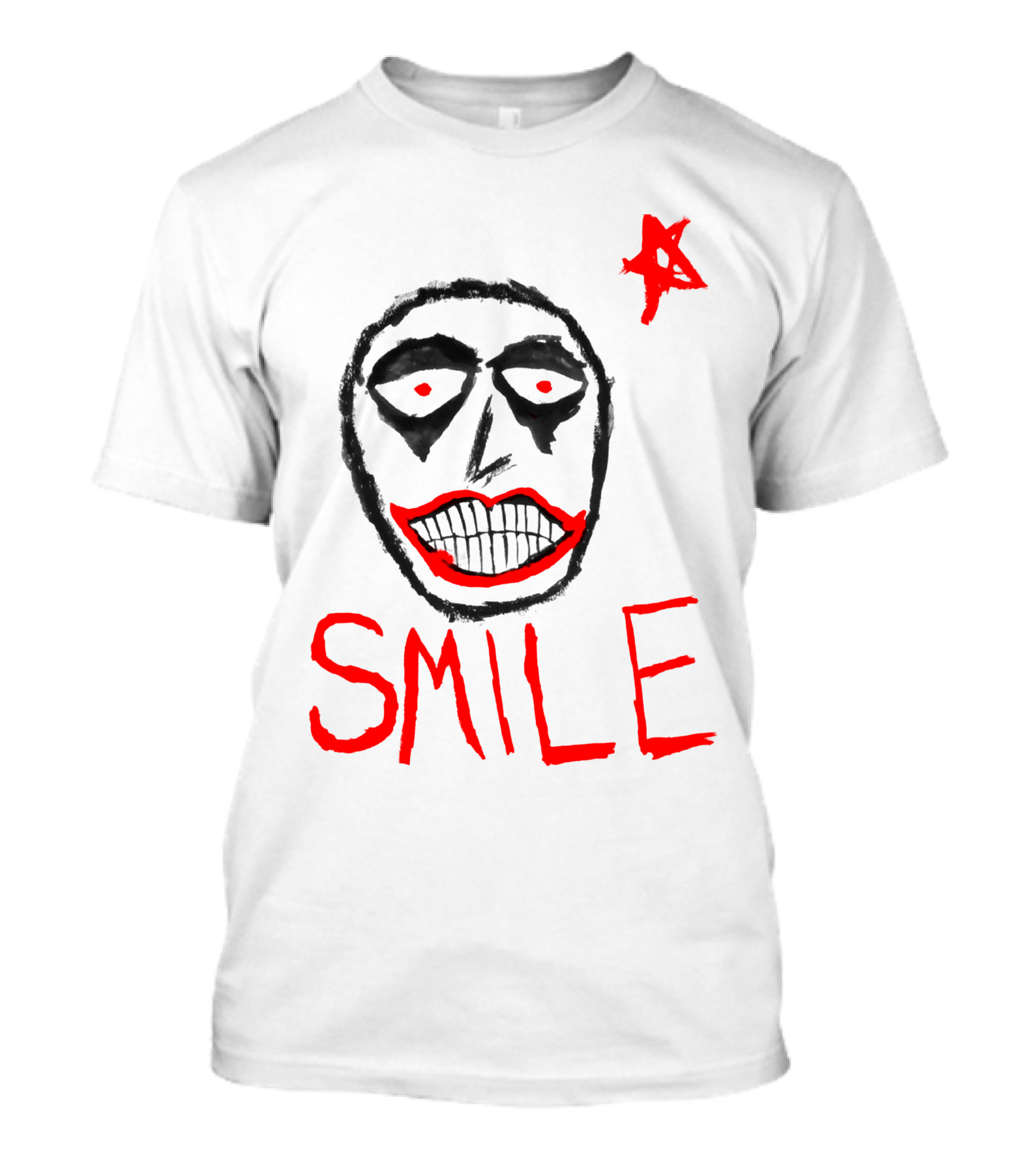 Smile Face Drawing With Red Star T-Shirt