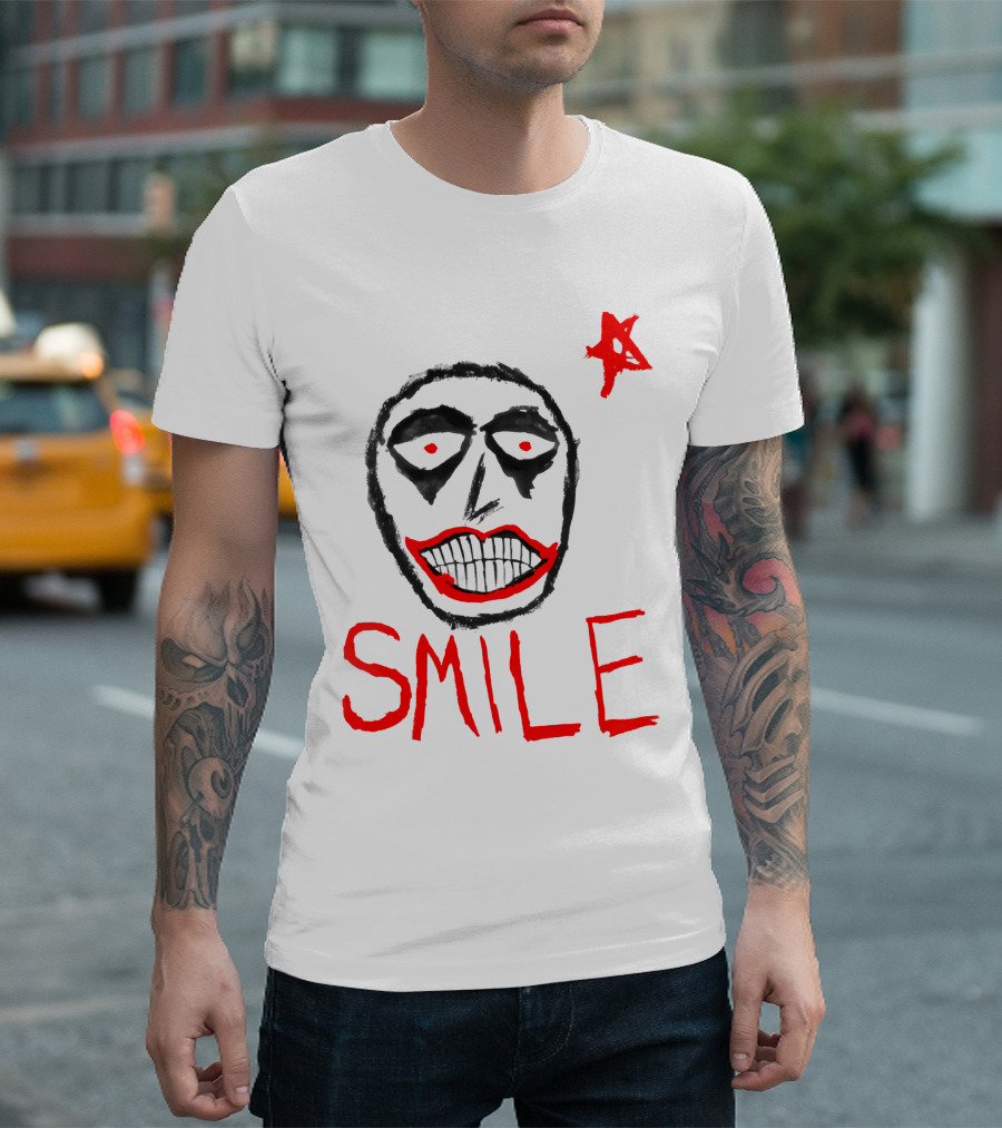 Smile Face Drawing With Red Star T-Shirt