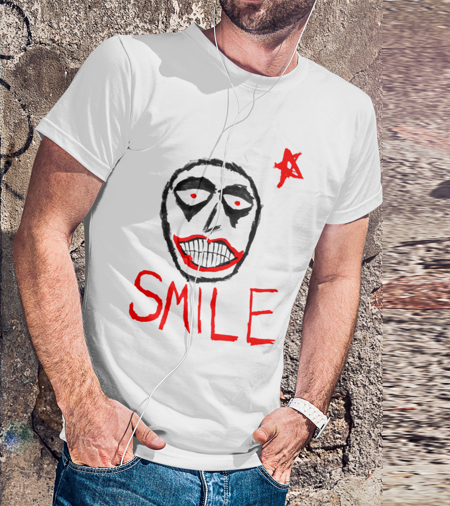 Smile Face Drawing With Red Star T-Shirt