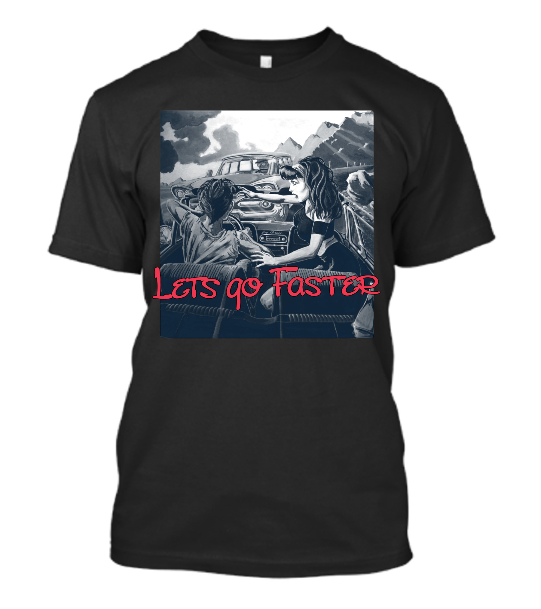 Lets Go Faster Vintage Car Scene T-Shirt