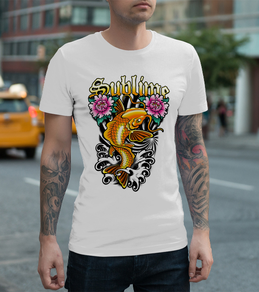 Sublime Koi Fish With Floral Waves T-Shirt