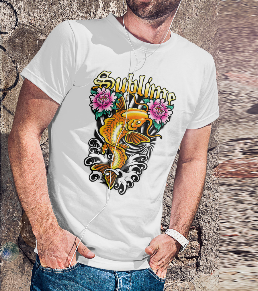Sublime Koi Fish With Floral Waves T-Shirt