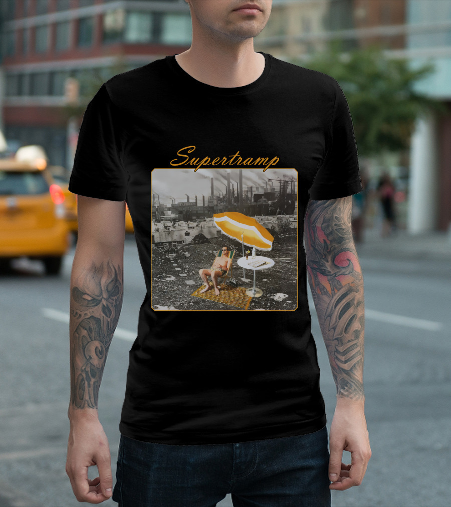 Supertramp Urban Industrial Paradise Imagery With Factory Backdrop And Relaxing Figure T-Shirt