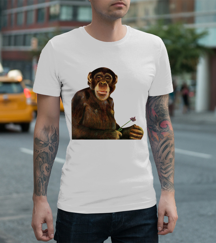 Chimpanzee Holding Purple Flower T-Shirt