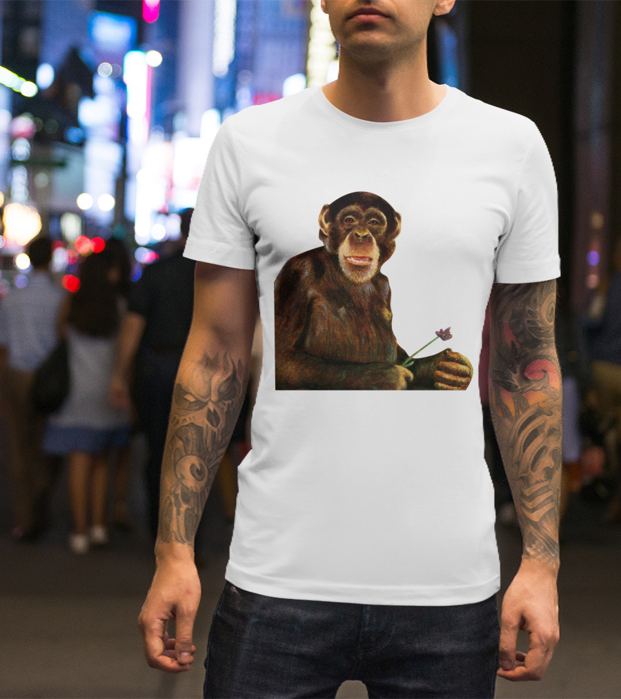 Chimpanzee Holding Purple Flower T-Shirt