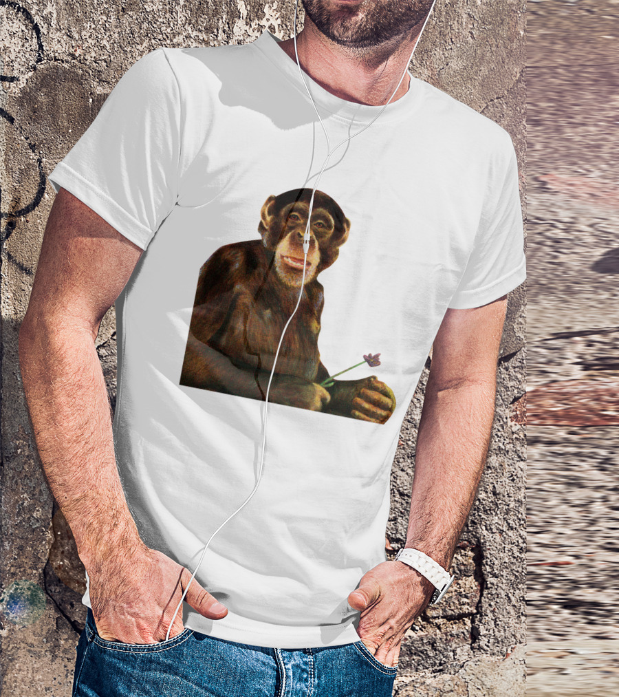Chimpanzee Holding Purple Flower T-Shirt