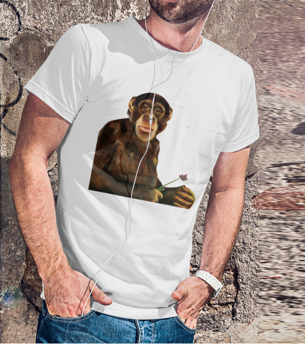 Chimpanzee Holding Purple Flower T-Shirt