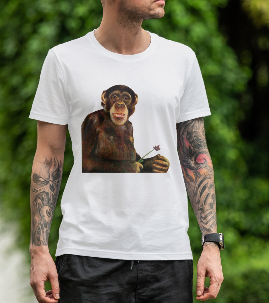 Chimpanzee Holding Purple Flower T-Shirt