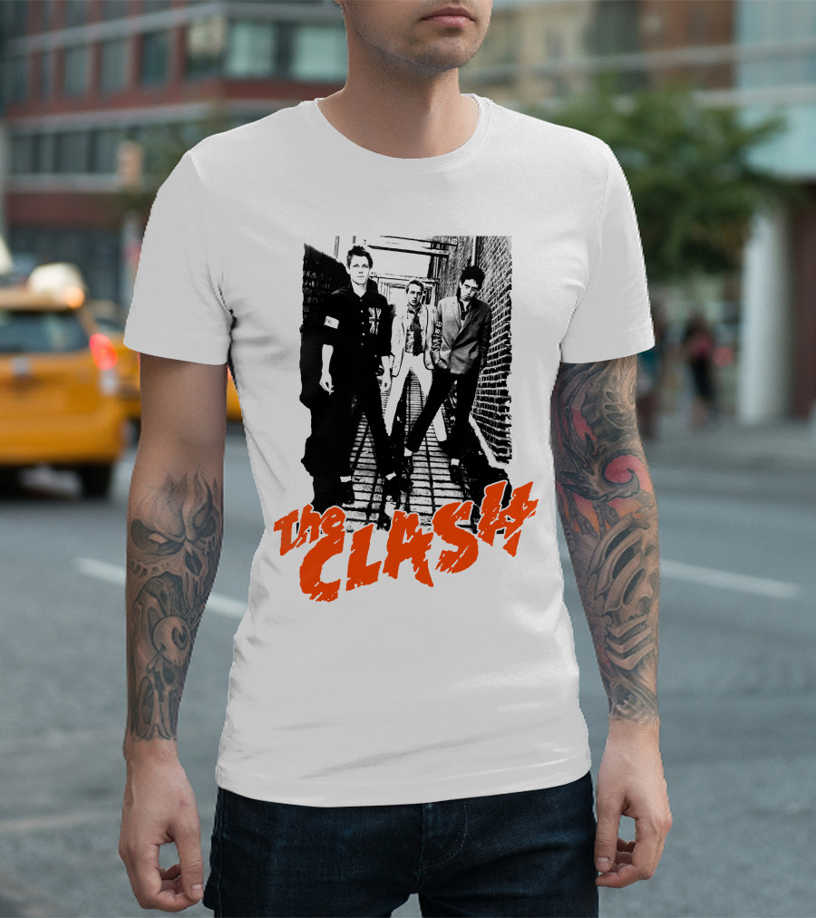 The Clash Band Black And White Alley Photograph With Red T-Shirt