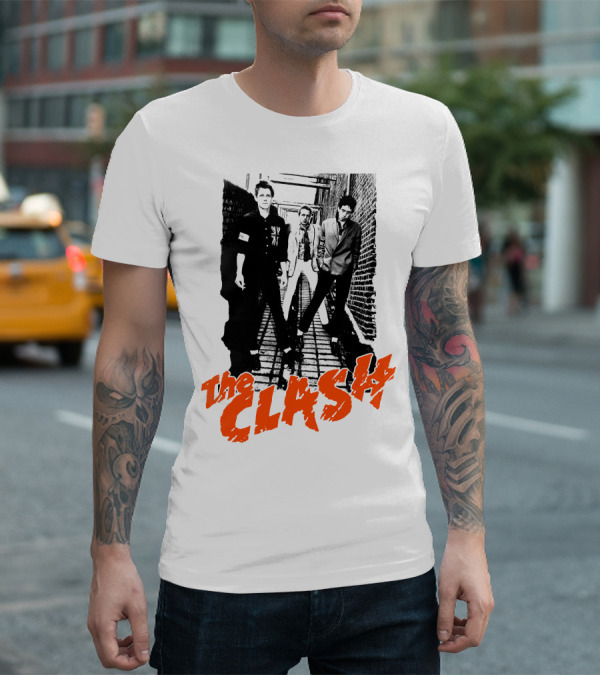 The Clash Band Black And White Alley Photograph With Red T-Shirt