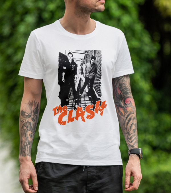 The Clash Band Black And White Alley Photograph With Red T-Shirt