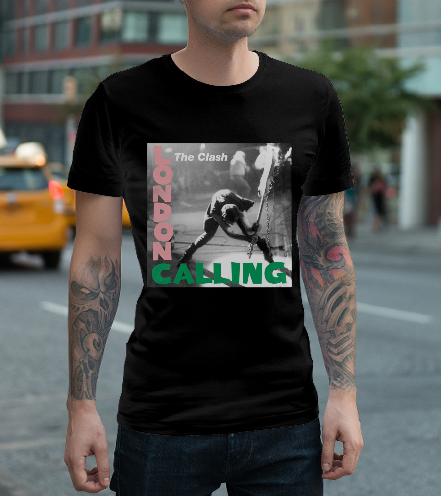 The Clash London Calling Album Cover Black And White Photo Iconic Rock Band T-Shirt