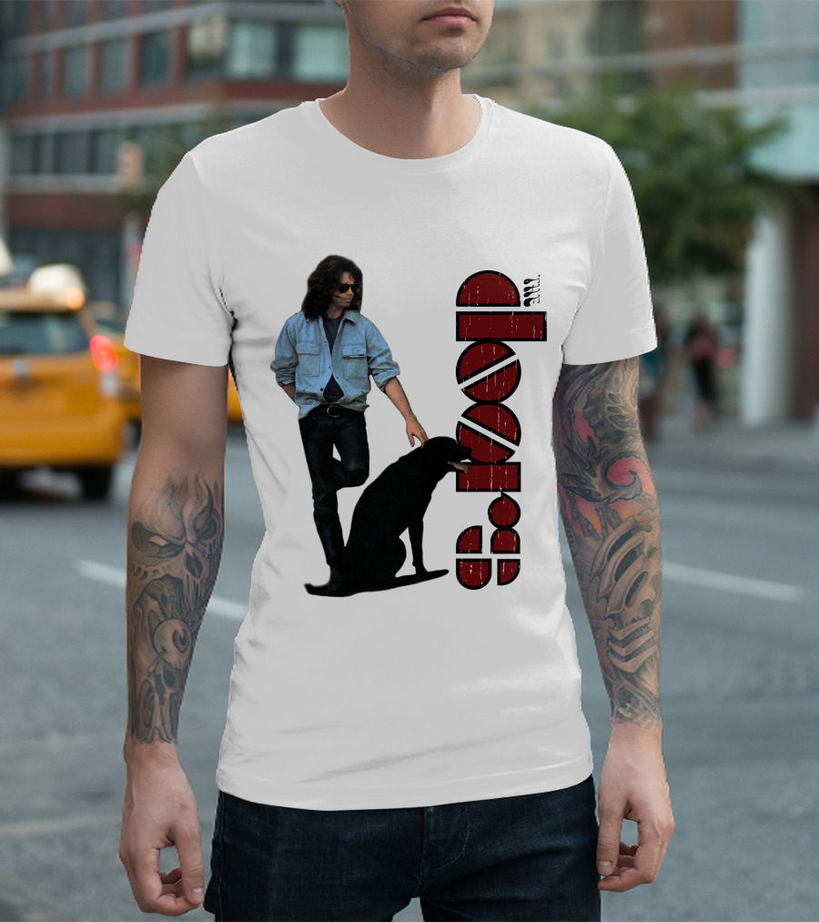 Jim Morrison Style With Dog And Retro Script T-Shirt