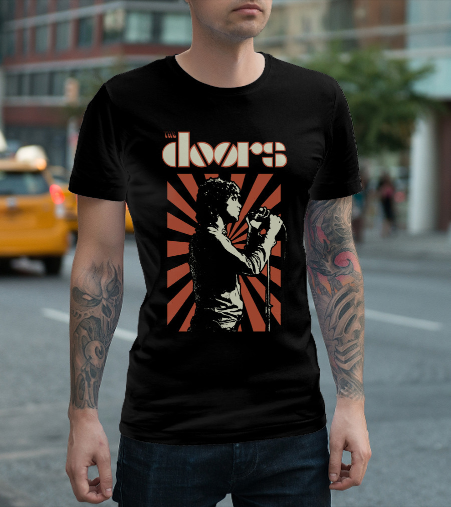 The Doors Psychedelic Band Graphic With Orange And Black Vintage Style T-Shirt