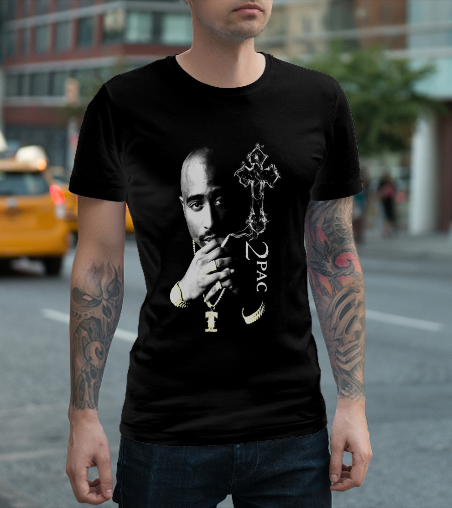 2Pac Portrait Tpsk 18 With Cross T-Shirt