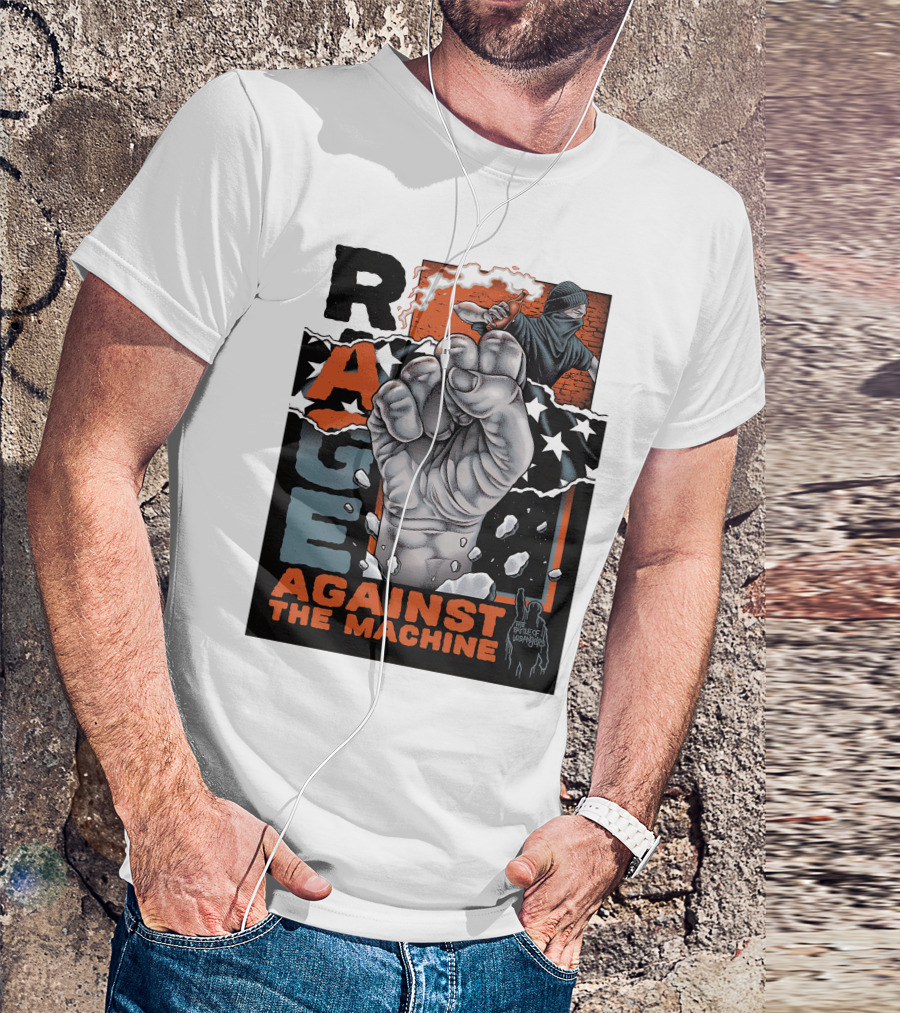 Rage Against The Machine Fist With Star Pattern And Hooded Figure T-Shirt