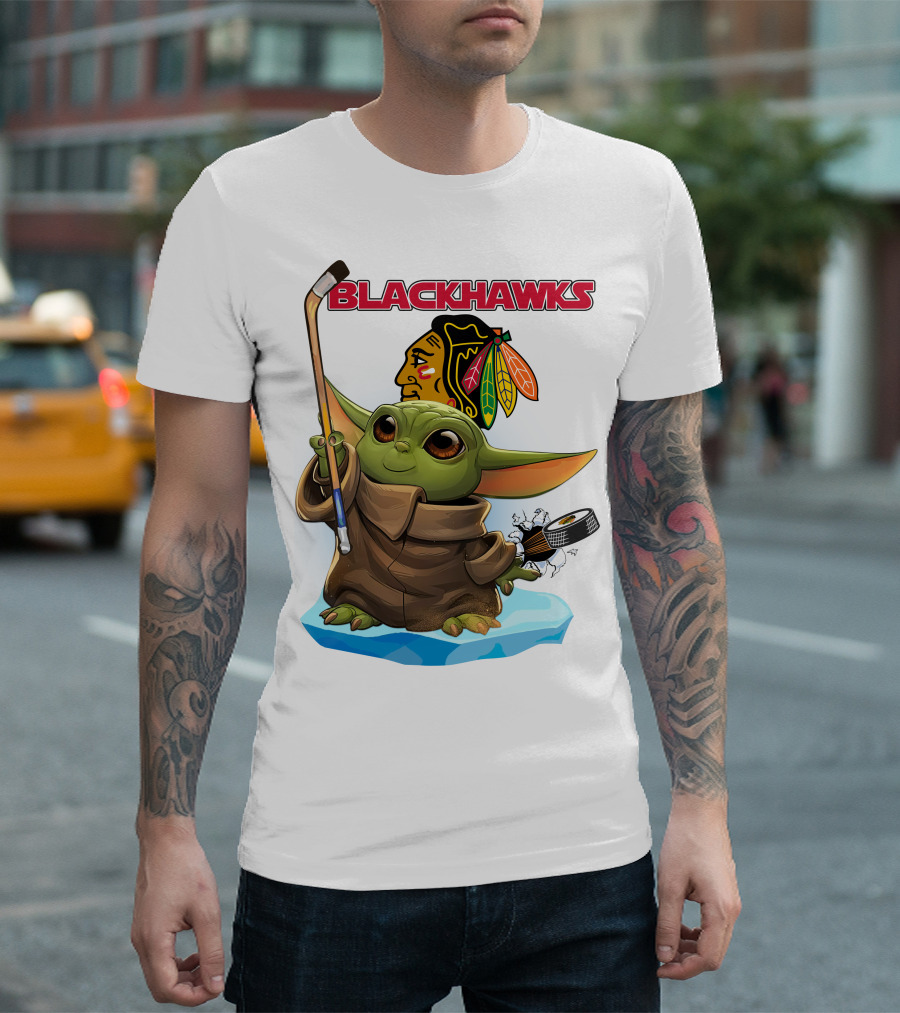 Baby Yoda Blackhawks Hockey T-Shirt