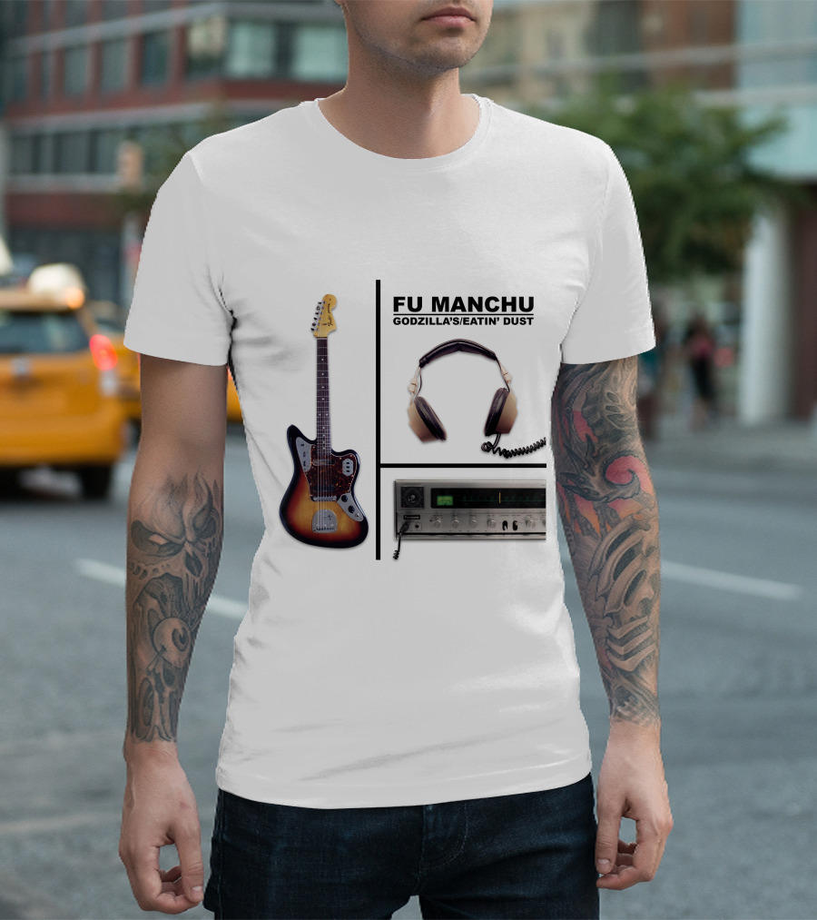 Fu Manchu Godzilla's Eatin' Dust Fmc-17W Guitar Headphones Amp T-Shirt