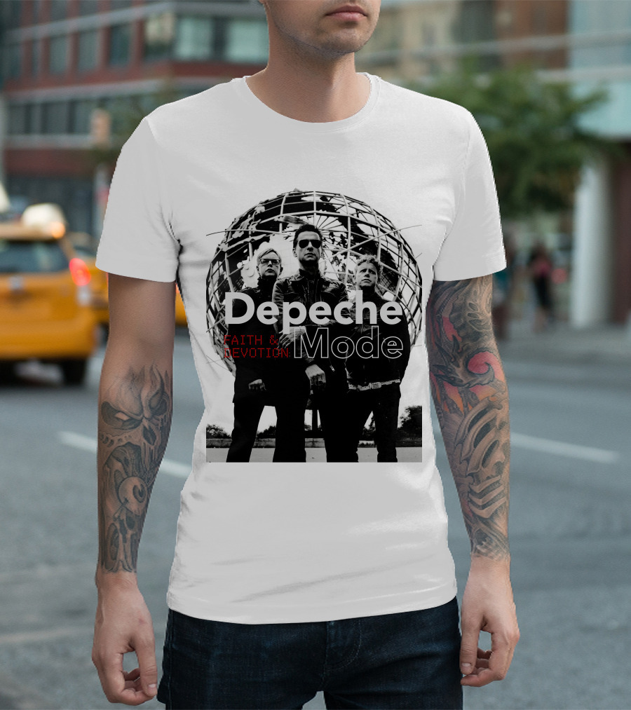 Depeche Mode Faith and Devotion Iconic Band Members in Front of Unisphere T-Shirt
