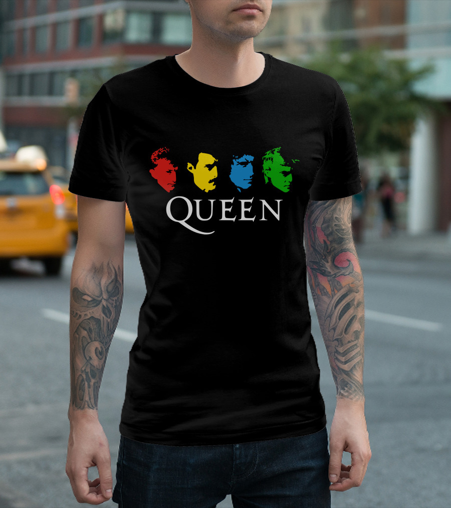 Queen Band Colorful Faces On Black T-Shirt
