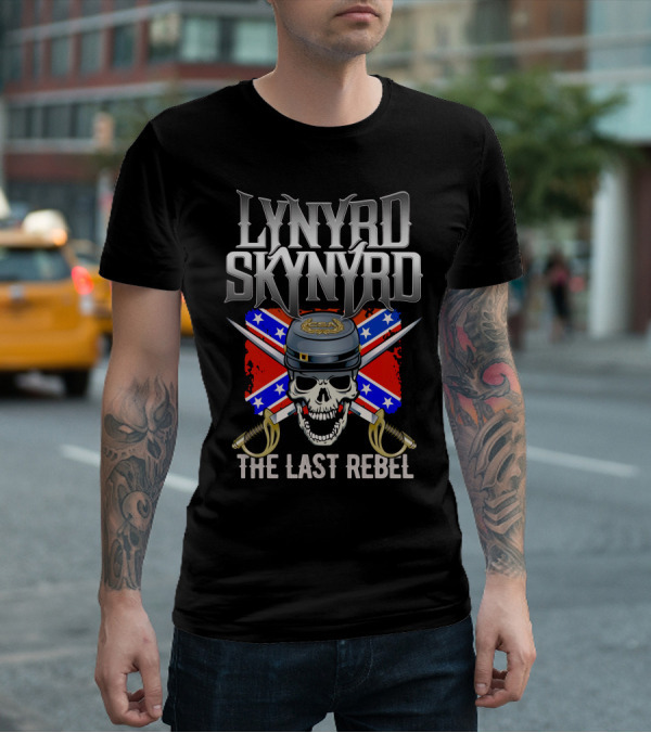 Lynyrd Skynyrd The Last Rebel Confederate Flag Skull Crossed Swords T-Shirt