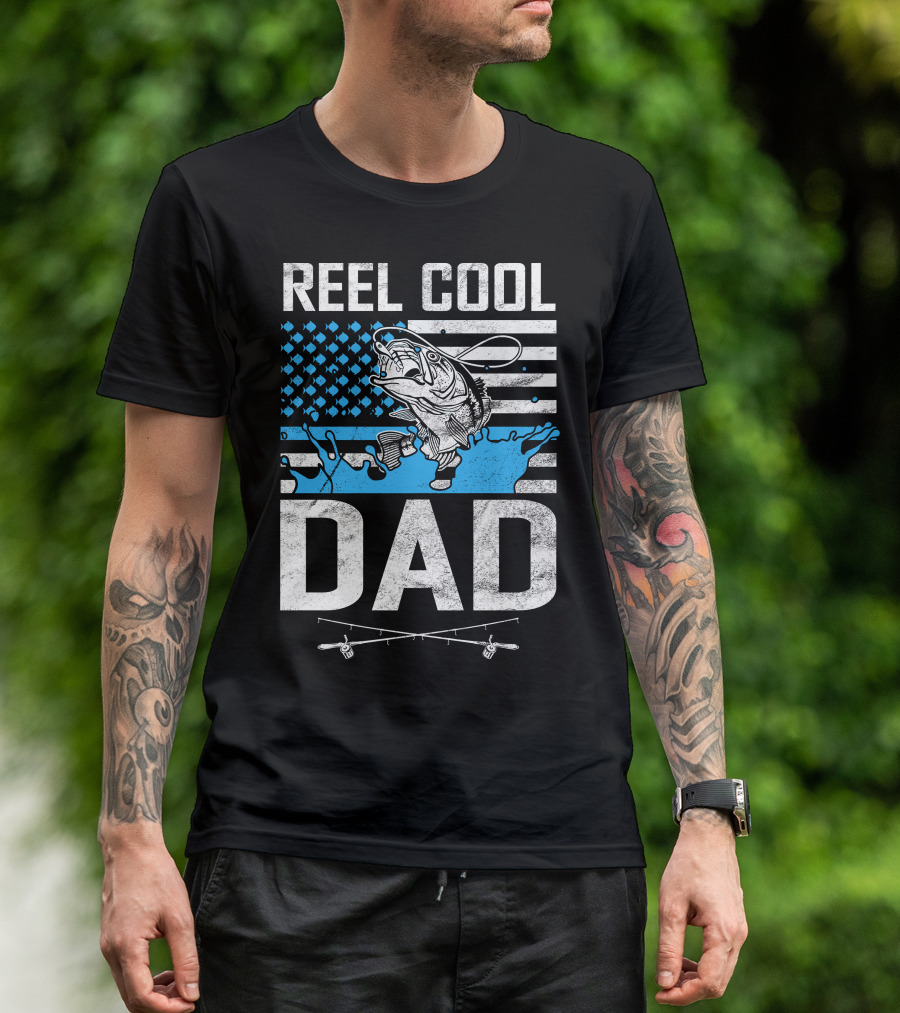 Reel Cool Dad American Flag Fish T-Shirt