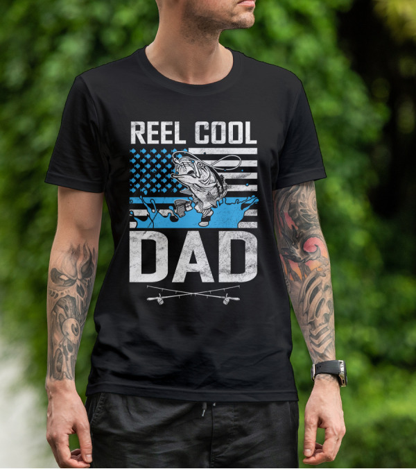 Reel Cool Dad American Flag Fish T-Shirt