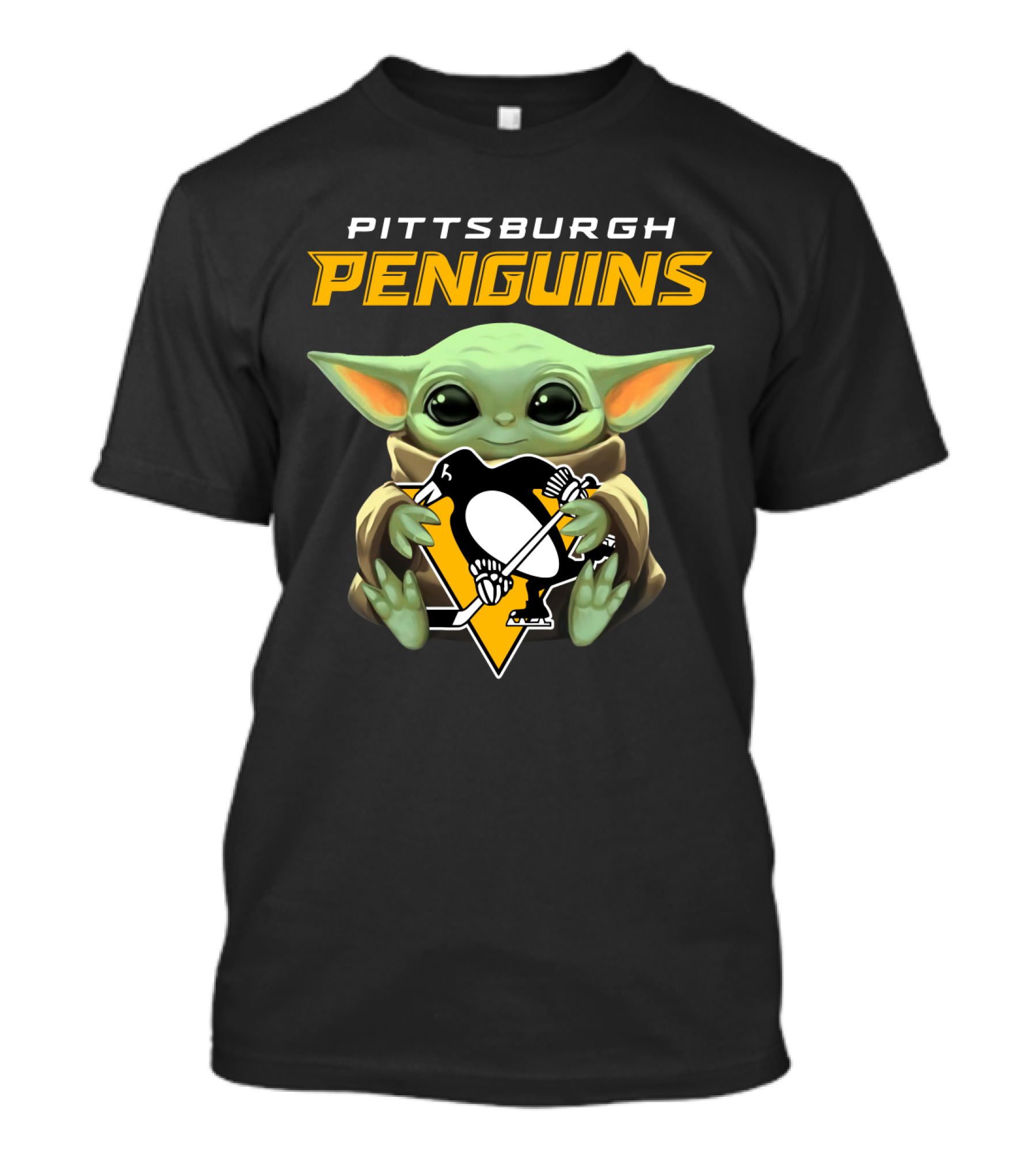 Pittsburgh Penguins Baby Yoda Holding Hockey T-Shirt