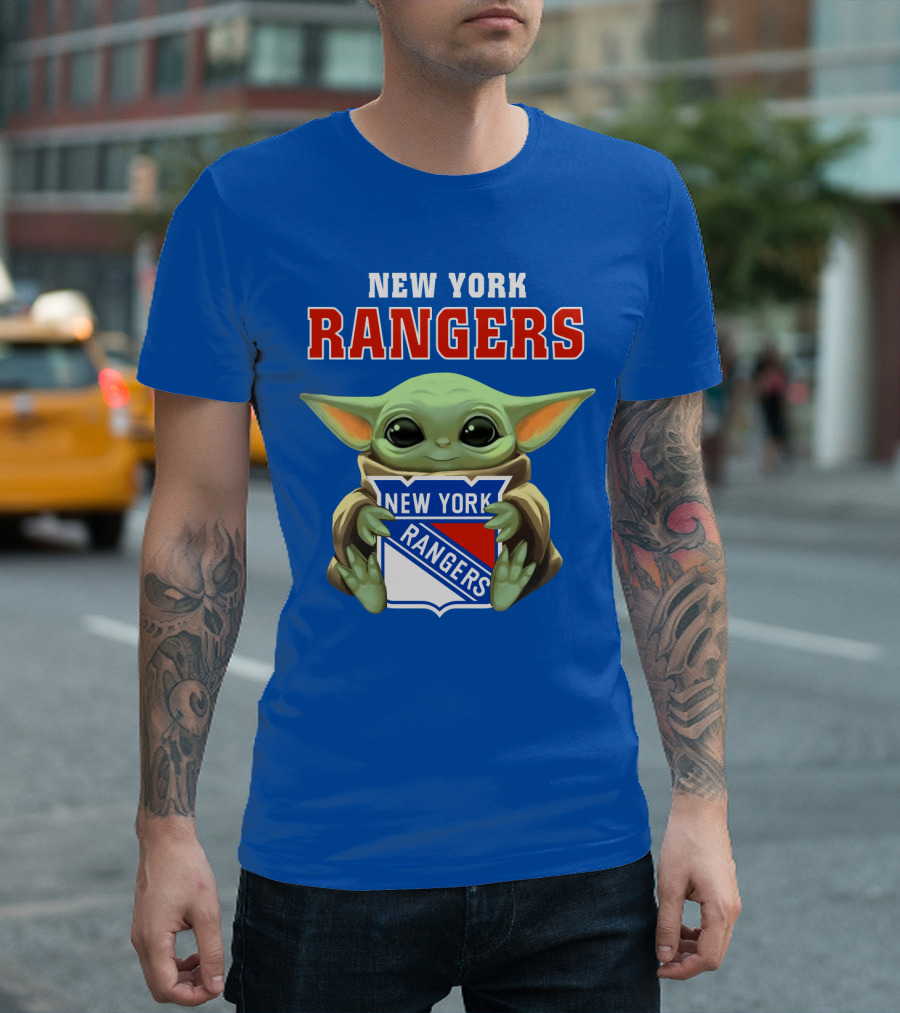 New York Rangers Baby Yoda Holding Team T-Shirt