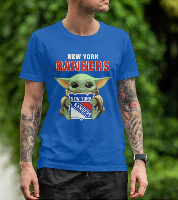 New York Rangers Baby Yoda Holding Team T-Shirt