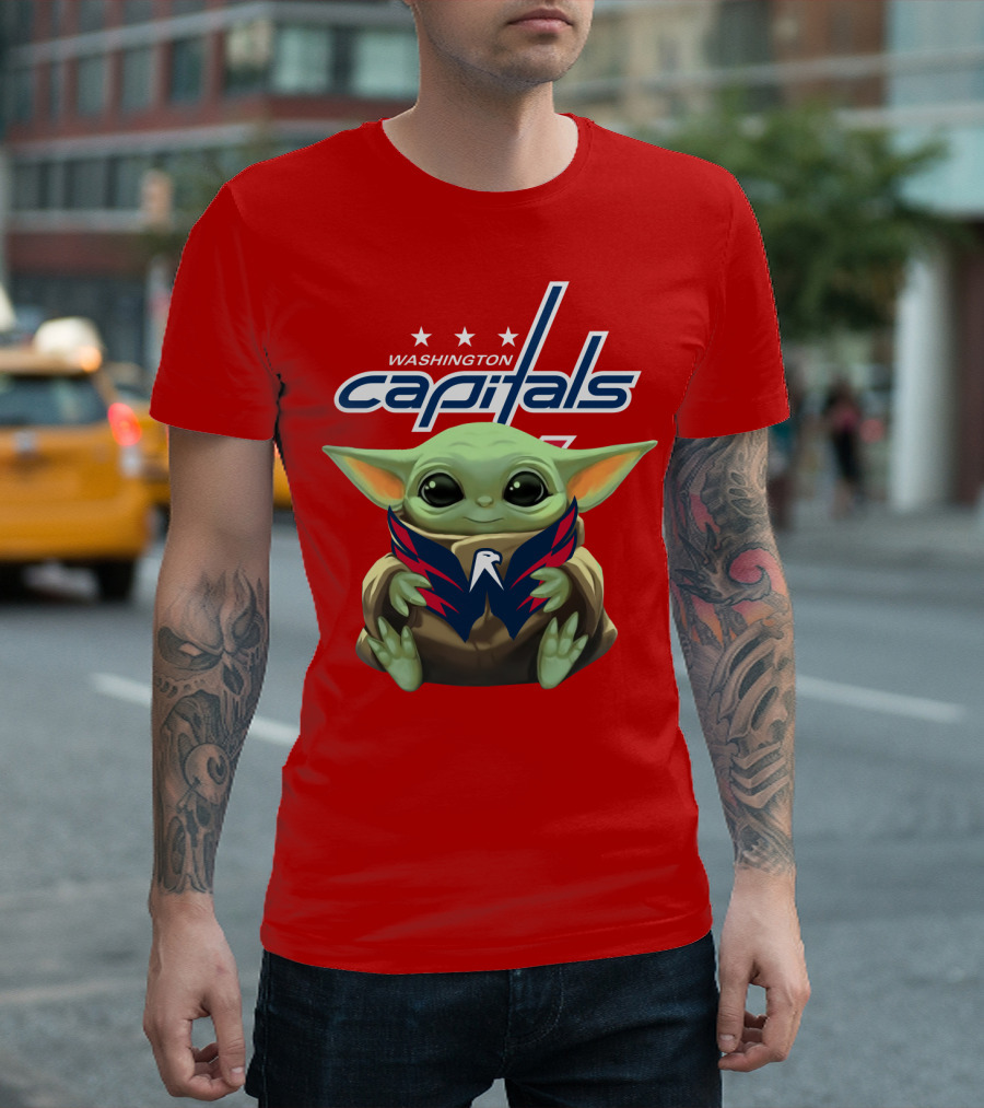 WASHINGTON CAPITALS BABY YODA NHL HOCKEY MANDALORIAN CROSSOVER T-Shirt