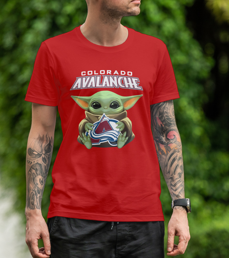 Colorado Avalanche Baby Yoda Holding T-Shirt