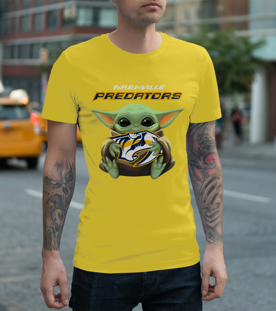 Nashville Predators Baby Yoda Hugging T-Shirt
