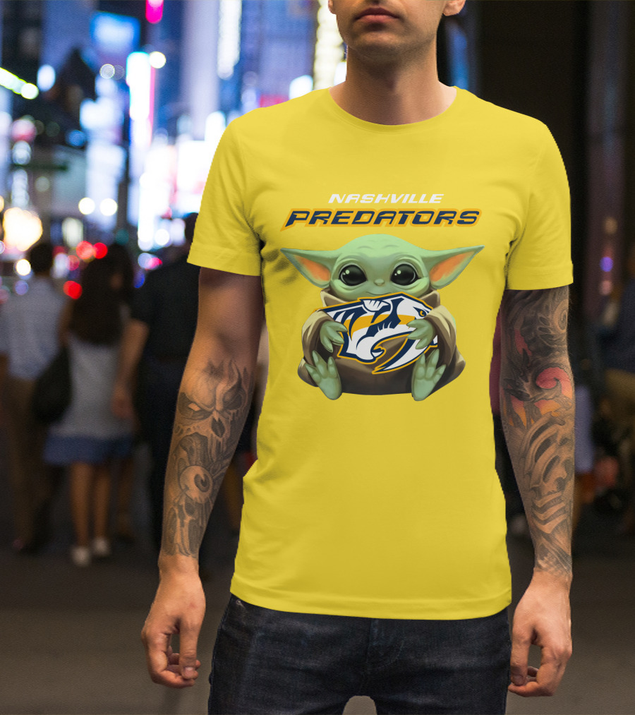 Nashville Predators Baby Yoda Hugging T-Shirt