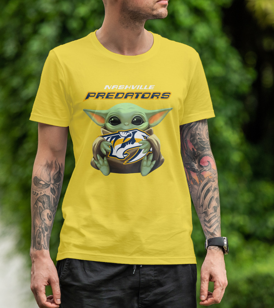 Nashville Predators Baby Yoda Hugging T-Shirt
