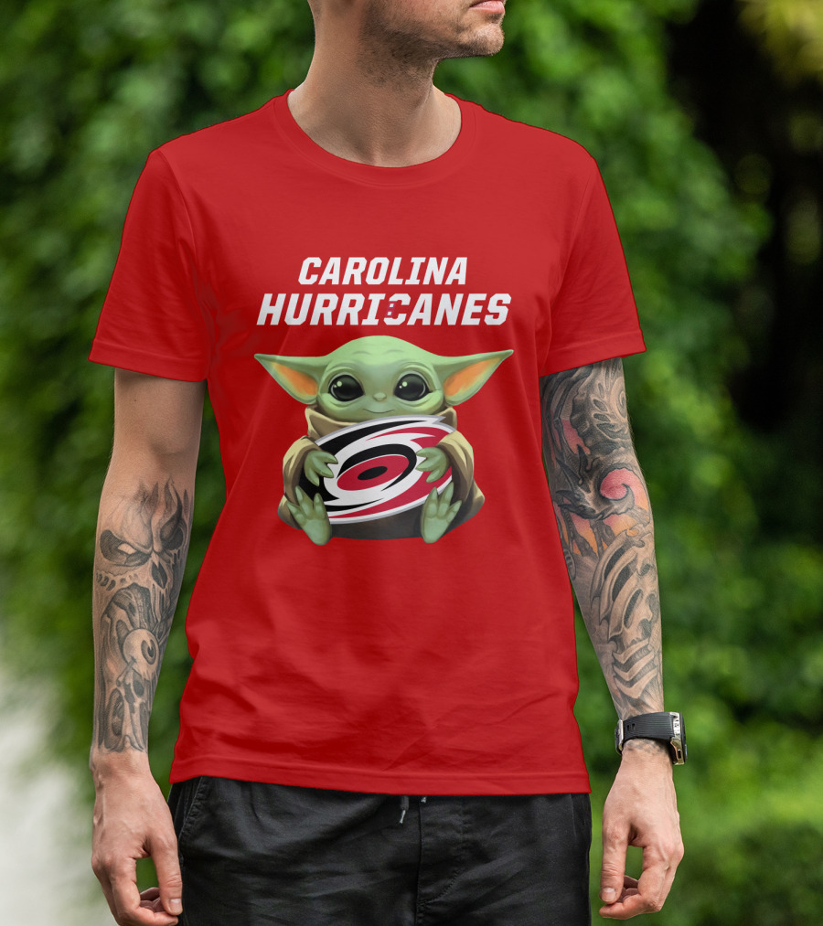 Carolina Hurricanes Baby Yoda Holding T-Shirt