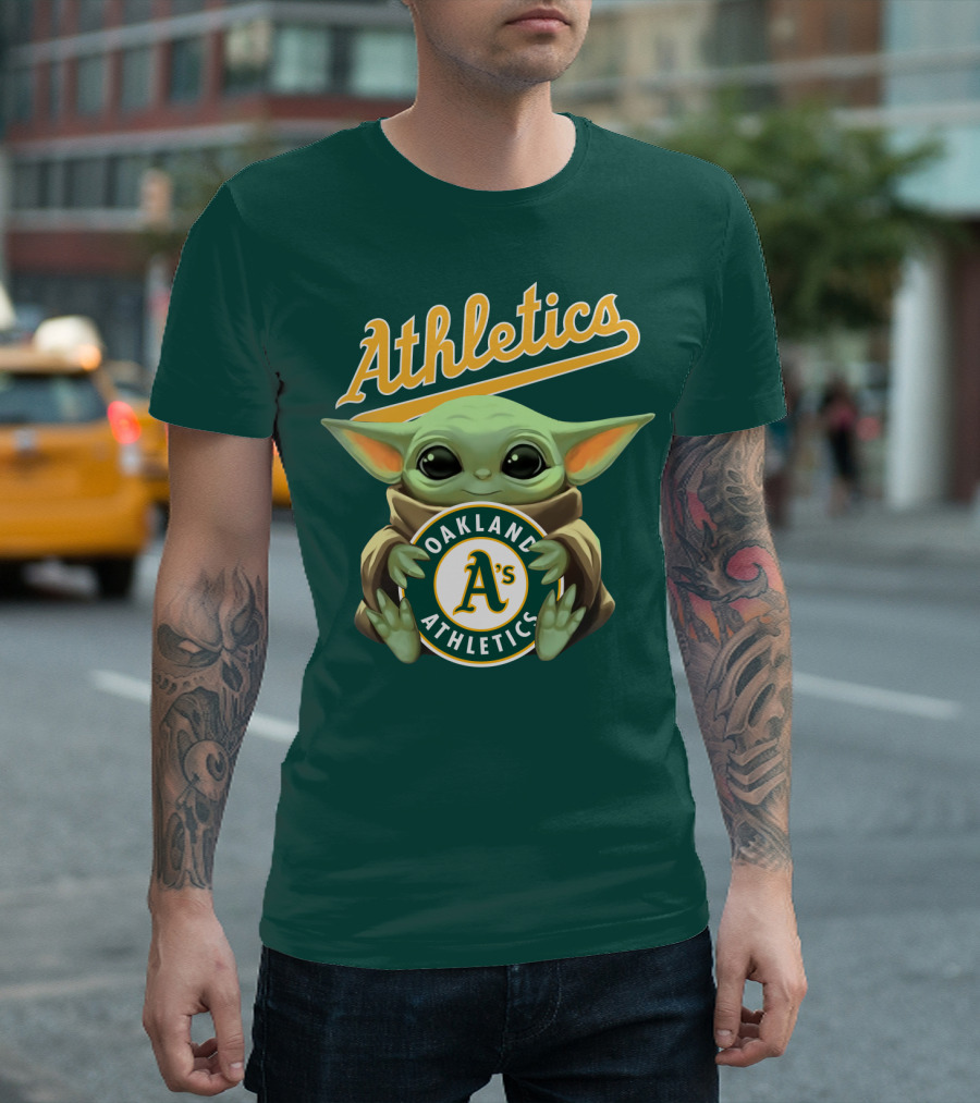 Oakland Athletics Baby Yoda Holding T-Shirt