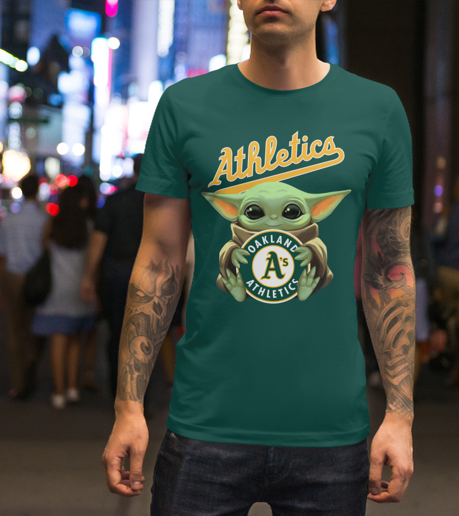 Oakland Athletics Baby Yoda Holding T-Shirt