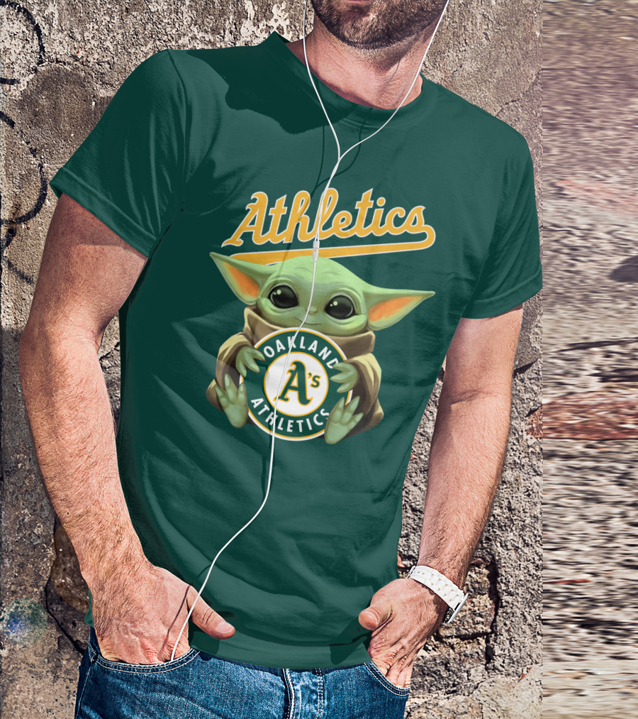 Oakland Athletics Baby Yoda Holding T-Shirt