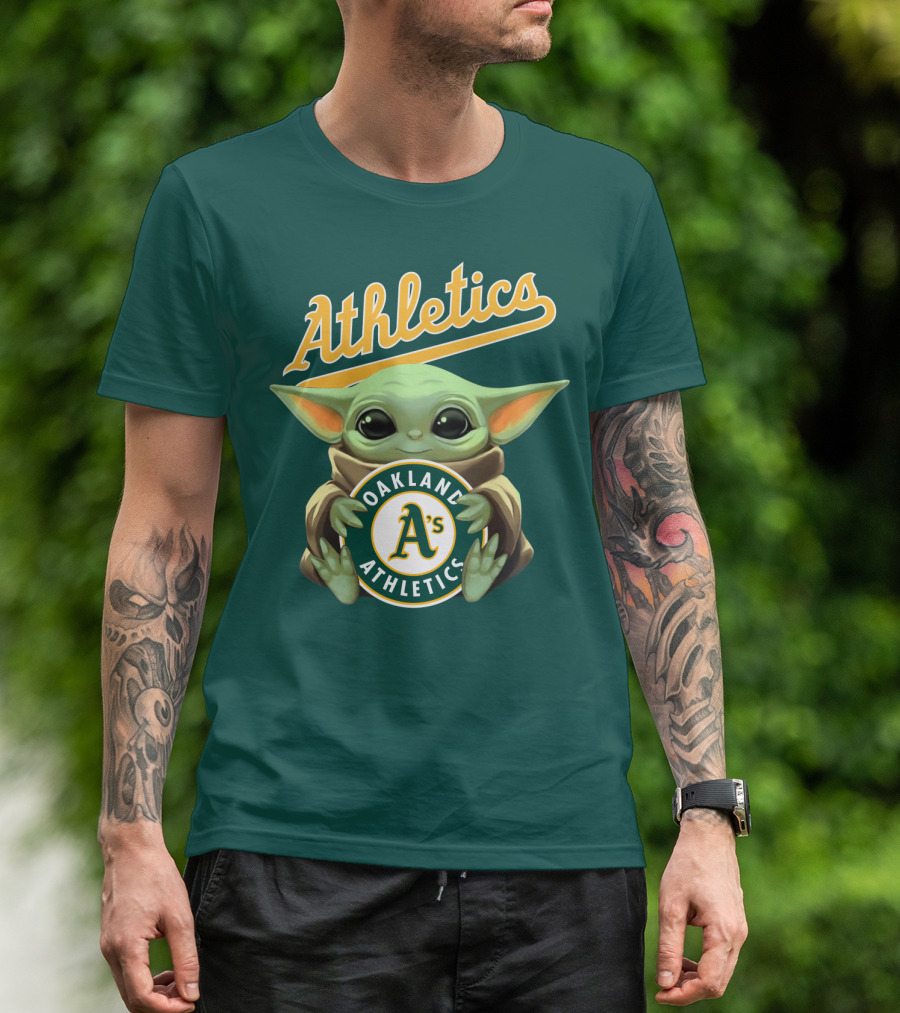 Oakland Athletics Baby Yoda Holding T-Shirt