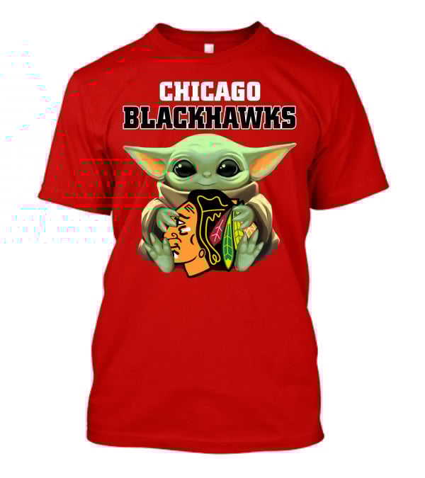 Chicago Blackhawks Baby Yoda Hugging Team T-Shirt