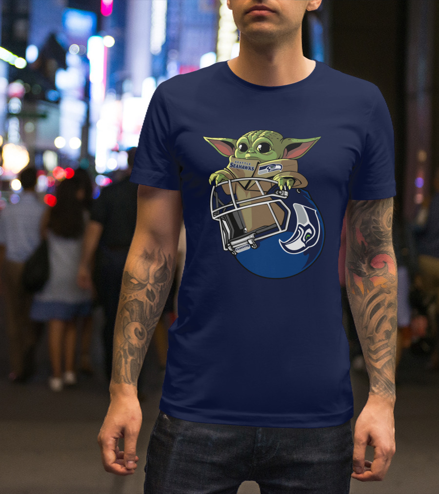 Seattle Seahawks Baby Yoda Helmet Fan T-Shirt
