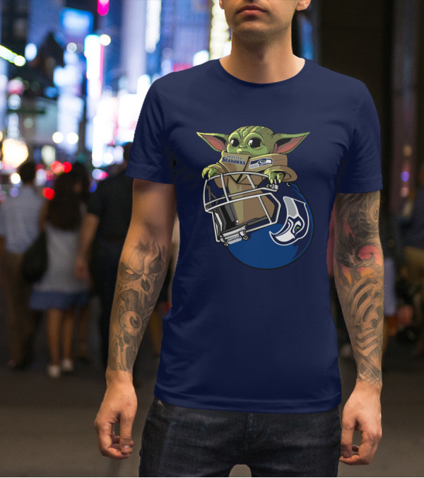 Seattle Seahawks Baby Yoda Helmet Fan T-Shirt