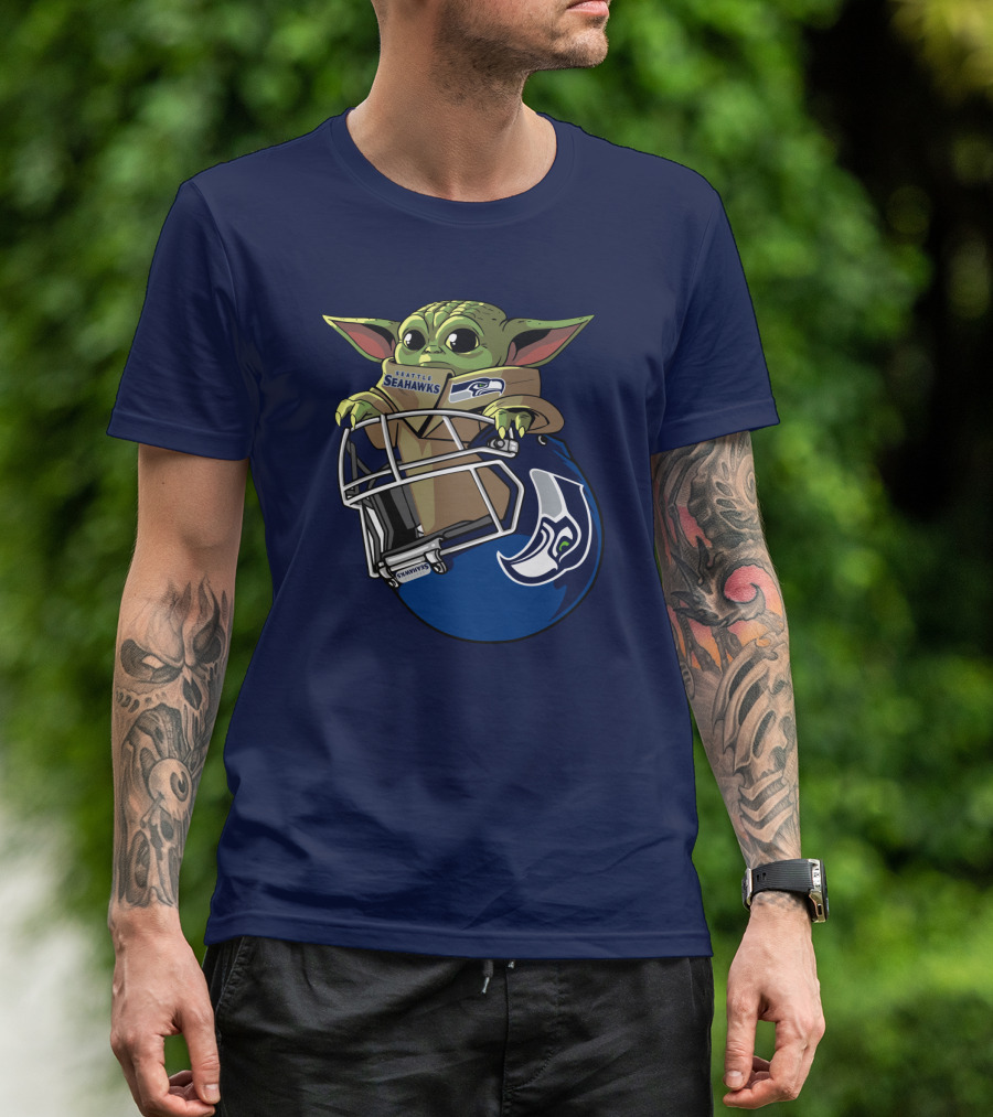 Seattle Seahawks Baby Yoda Helmet Fan T-Shirt