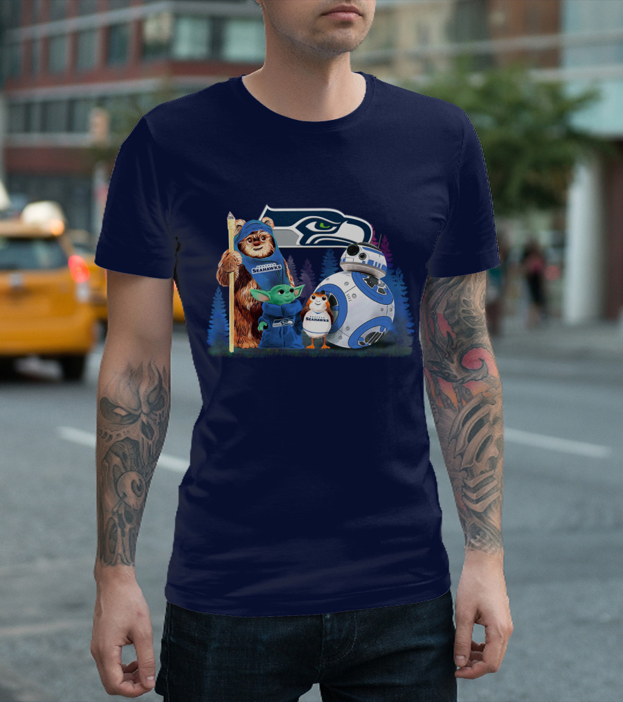 Star Wars Seahawks Ewok Baby Yoda BB-8 Porg Team T-Shirt